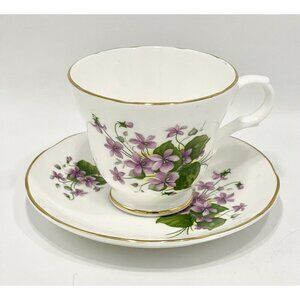 Crown Trent Staffordshire Fine Bone China Teacup & Saucer Lilacs Floral Purple
